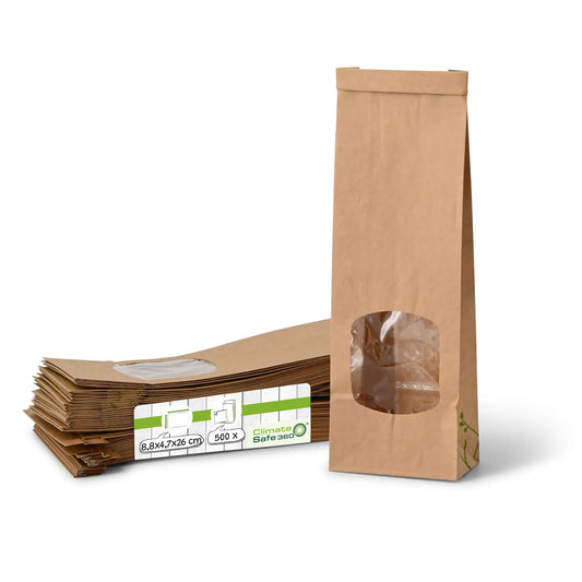 Borse con fondo quadro con finestra S, 8,8 x 4,7 x 26 cm asporto domicilio Ristorazione Forniture Monouso Eco Bio Biodegradabile Packaging Consumabili Ecologico Ingrosso fornitore forniture Take away 1
