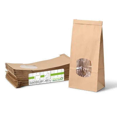 Buste con fondo quadro con finestra M, 11.5 x 7 x 24,5 cm asporto domicilio Ristorazione Forniture Monouso Eco Bio Biodegradabile Packaging Consumabili Ecologico Ingrosso fornitore forniture Take away 1

