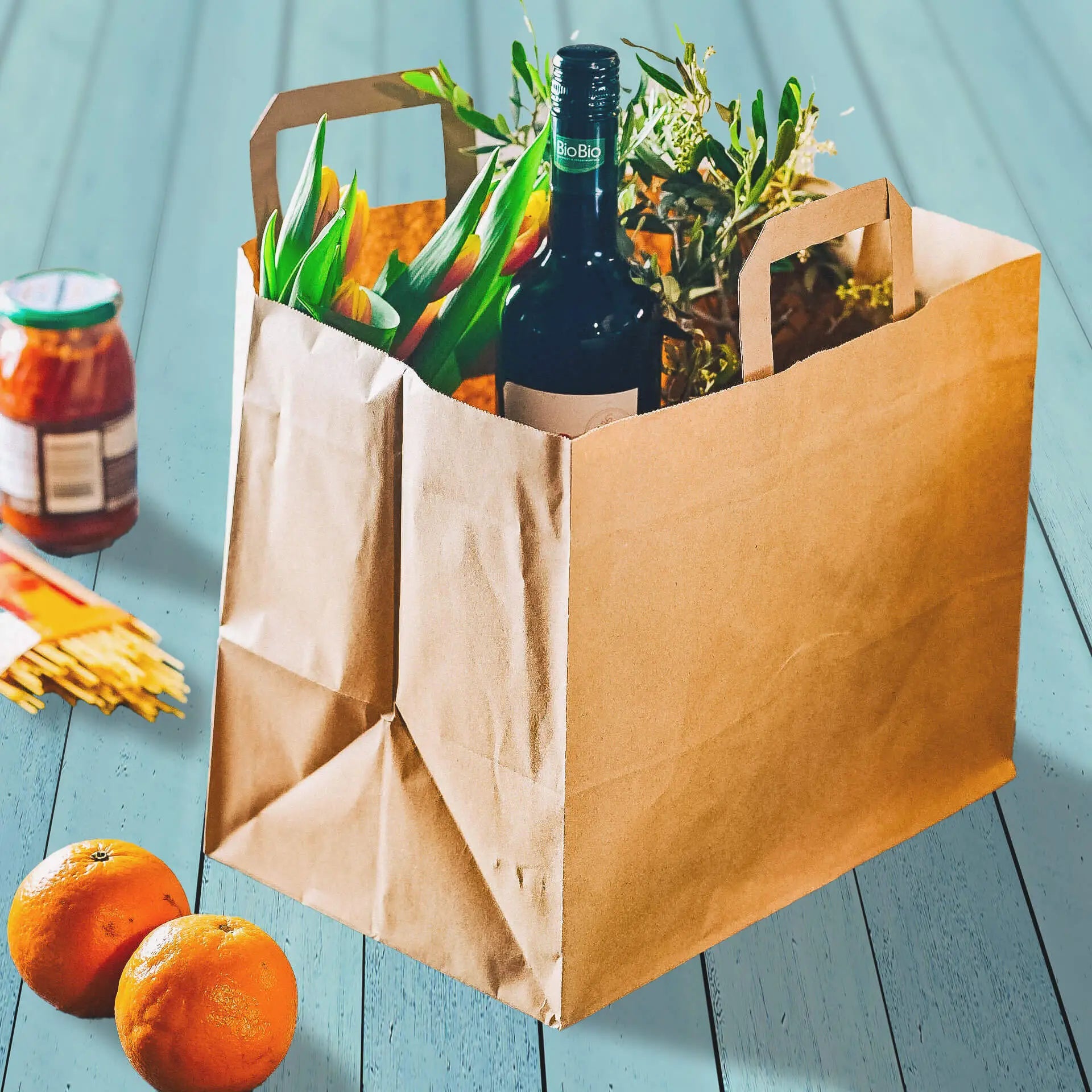 Buste per carta riciclata XXL, 32 x 21 x 27 cm, marrone asporto domicilio Ristorazione Forniture Monouso Eco Bio Biodegradabile Packaging Consumabili Ecologico Ingrosso fornitore forniture Take away 7
