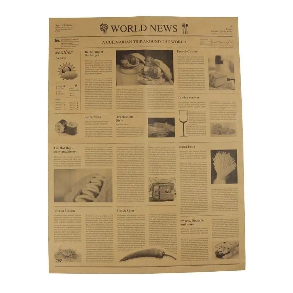 Carta resistente ai grassi 50 x 37,5 cm, aspetto carta da giornale, kraft asporto domicilio Ristorazione Forniture Monouso Eco Bio Biodegradabile Packaging Consumabili Ecologico Ingrosso fornitore forniture Take away 2
