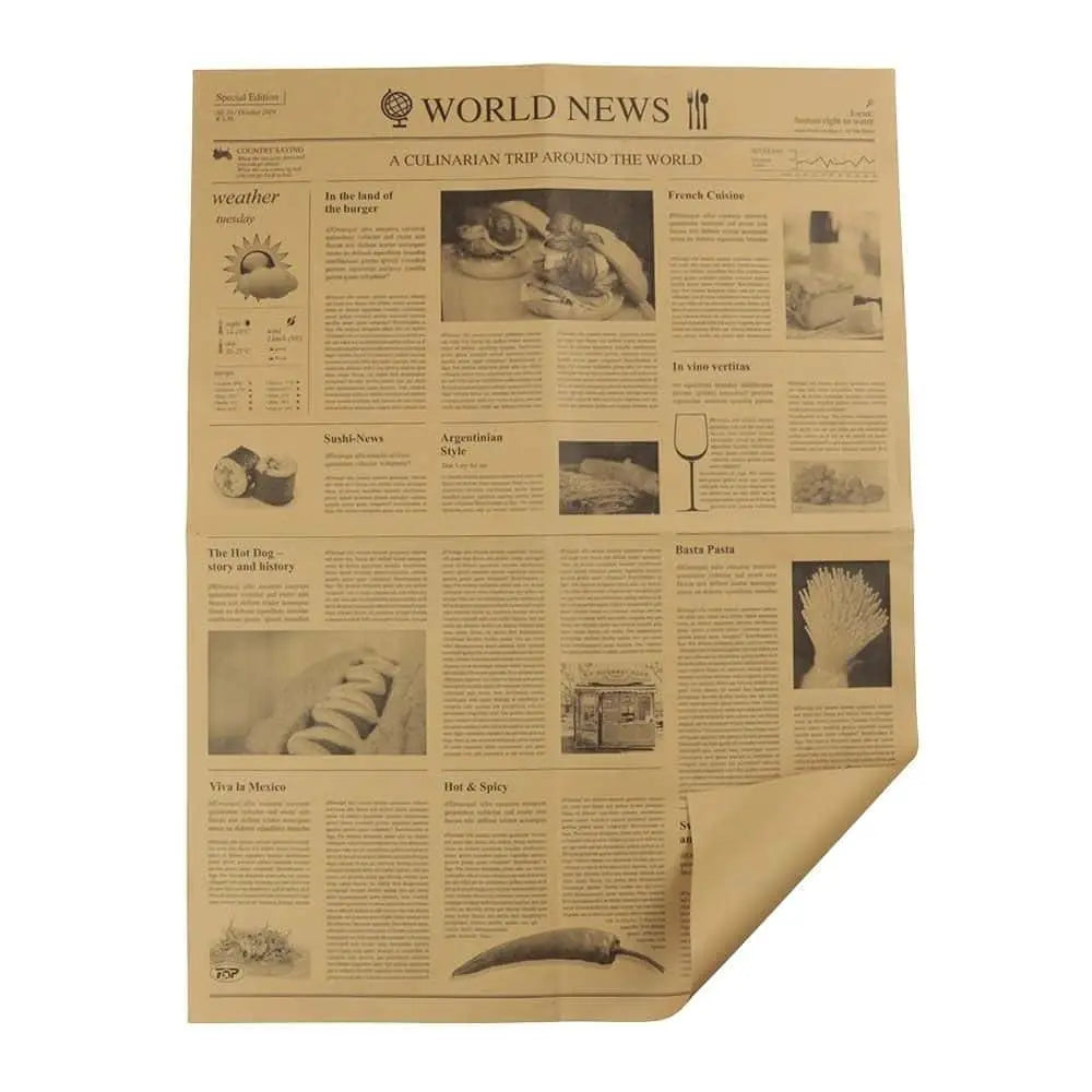 Carta resistente ai grassi 50 x 37,5 cm, aspetto carta da giornale, kraft asporto domicilio Ristorazione Forniture Monouso Eco Bio Biodegradabile Packaging Consumabili Ecologico Ingrosso fornitore forniture Take away 3
