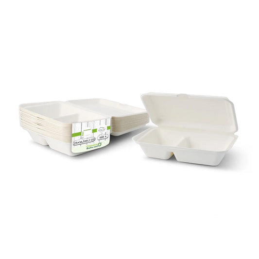 Contenitori menu canna da zucchero 25x16,5x6,1 cm 2 scomparti asporto domicilio Ristorazione Forniture Monouso Eco Bio Biodegradabile Packaging Consumabili Ecologico Ingrosso fornitore forniture Take away 1
