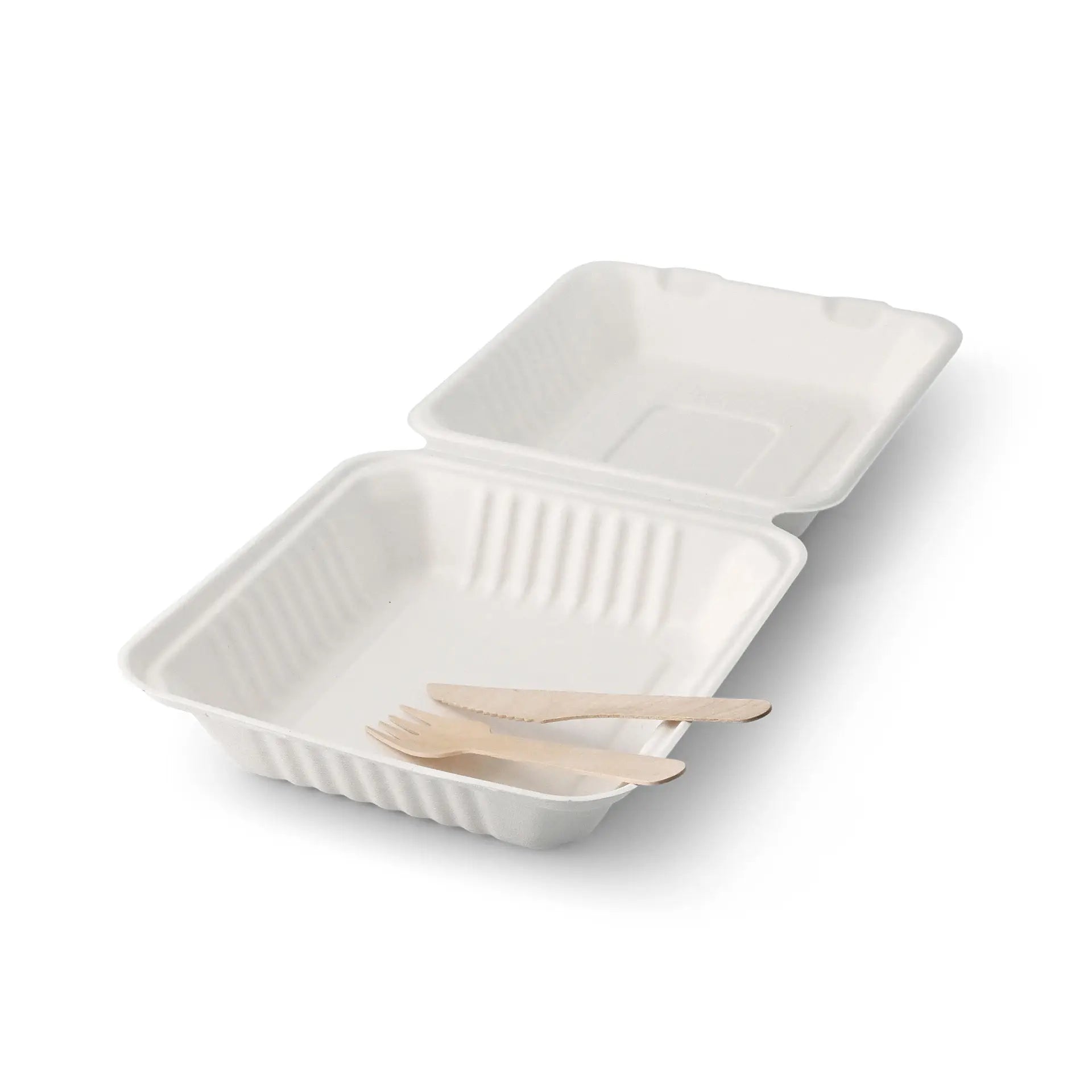 Contenitori per canna da zucchero 22 x 18,5 x 7 cm, coperchio incernierato, rettangolare asporto domicilio Ristorazione Forniture Monouso Eco Bio Biodegradabile Packaging Consumabili Ecologico Ingrosso fornitore forniture Take away 7
