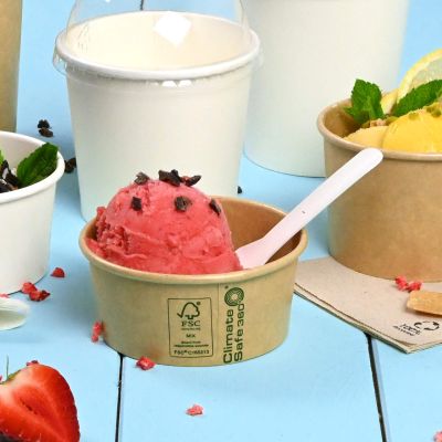 Coppette carta gelato XS 6 oz Ø 92 mm, marrone avana kraft asporto domicilio take away monouso ingrosso forniture