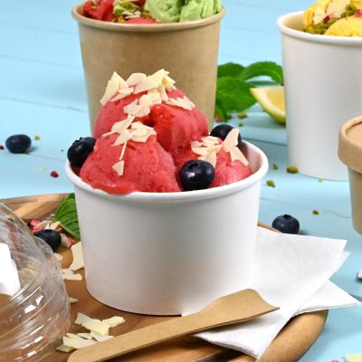 Coppette di carta per gelato M da 9,5 oz, Ø 92 mm, bianco asporto domicilio take away monouso ingrosso