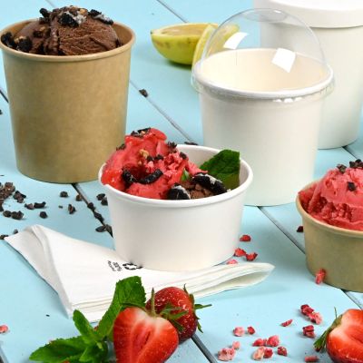 Coppette di carta per gelato S da 7,5 oz ingrosso ristoranti paninerie pub pizzerie, Ø 92 mm, bianco asporto domicilio monouso forniture
