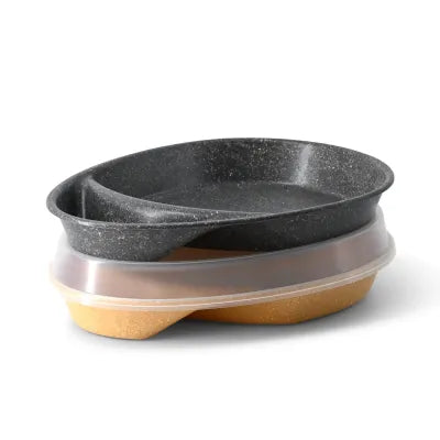 Piatti divisi riutilizzabili 27,5×20×3,5 cm, 2 scomparti, a goccia, pepe/grigio asporto domicilio take away monouso forniture ingrosso