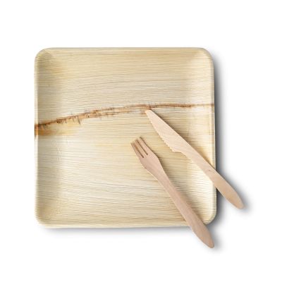 Piatto di foglia di palma "BioYep" 25 x 25 cm, quadrato  ingrosso ristoranti paninerie pub pizzerie asporto domicilio take away monouso