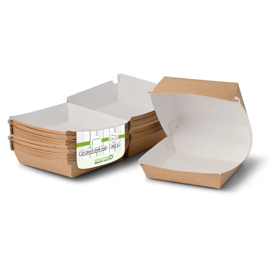 Scatole hamburger asporto 14,5x14,5x8 cm bianco kraft asporto domicilio Ristorazione Forniture Monouso Eco Bio Biodegradabile Packaging Consumabili Ecologico Ingrosso fornitore forniture Take away 1
