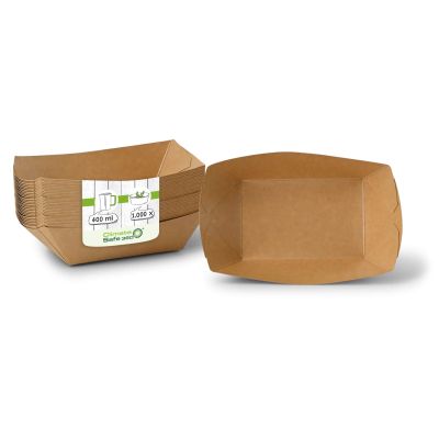 Vassoi per snack di cartone 400 ml, 17 x 12,5 x 4 cm, marrone